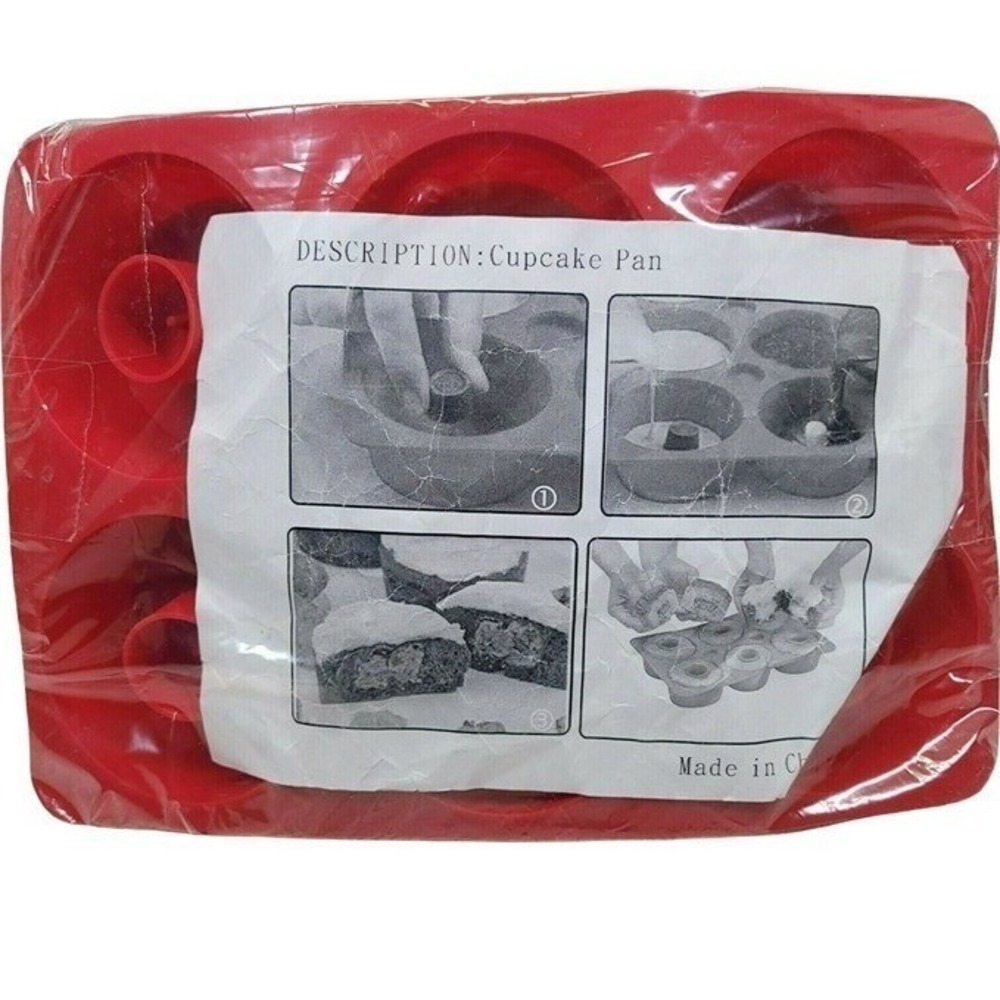 Cupcake Pan Red‎ Silicone 6 Cavity Fillable Center Muffin Mold